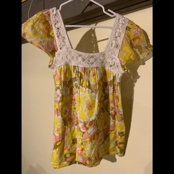 Milly Tops - Milly NY Lace Trimmed Floral Print Top